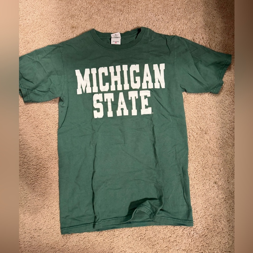 Anvil Green Michigan State Short Sleeve Tee with White Lettering